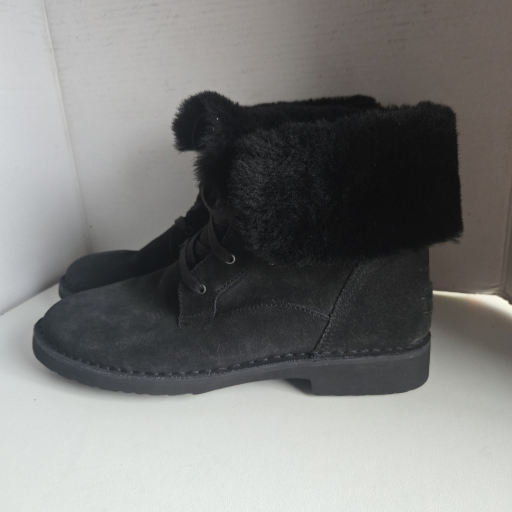 UGG Womens Weylyn 1120703 Black Suede Leather Lace-Up Winter Boots Size 10